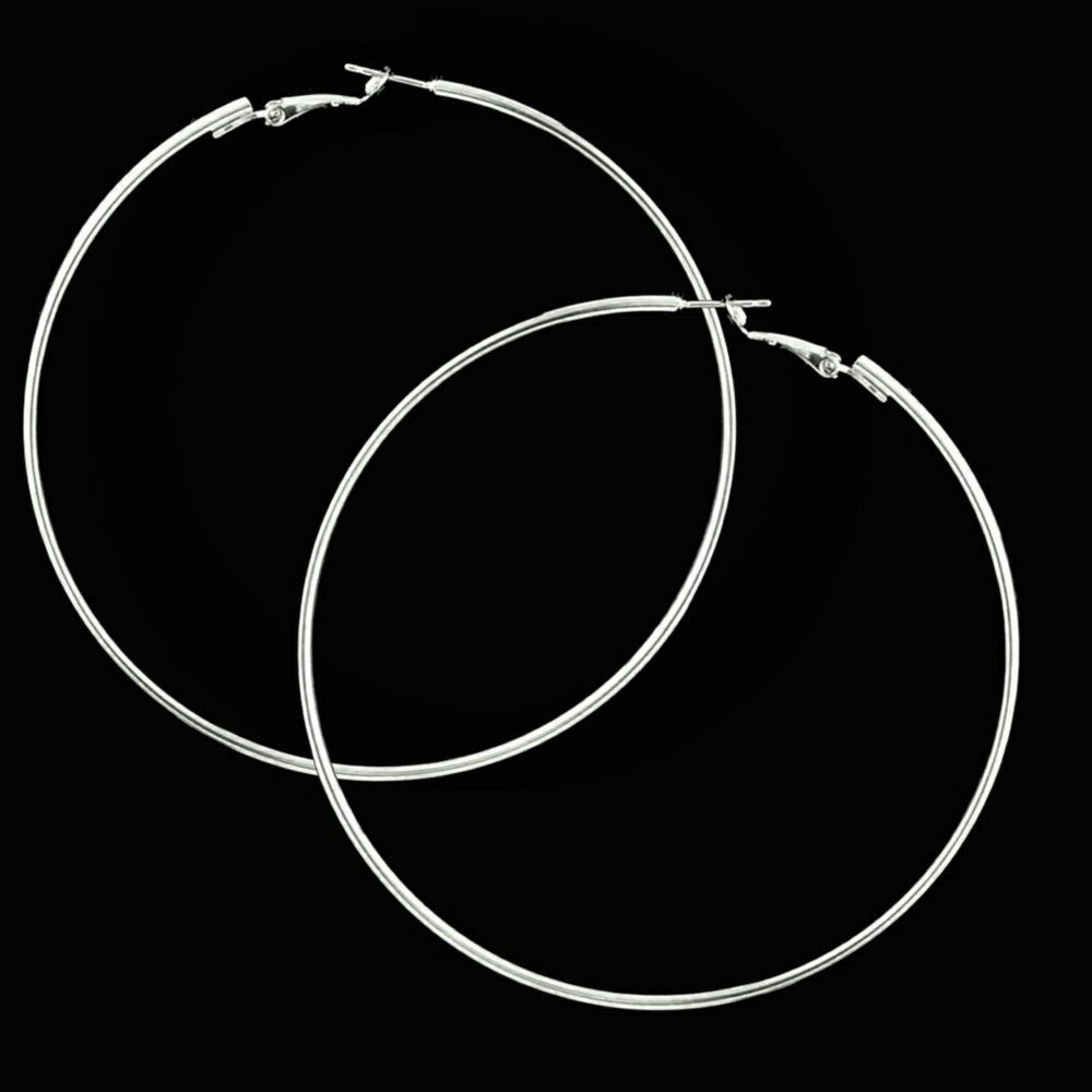 Oversized silver hoop earrings 4" - Picture 2 of 3